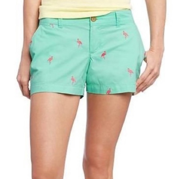 Old Navy Mint Green Flamingo Embroidered Shorts Women’s Size 4 - Picture 2 of 4